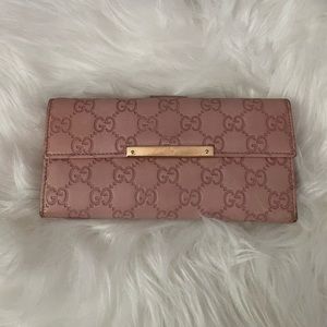 Authentic Gucci Pink Guccissma GG Logo Continental Wallet